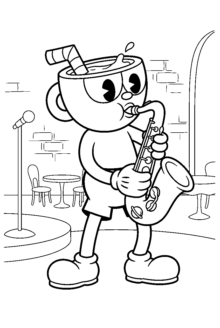 cuphead in jazz club line art