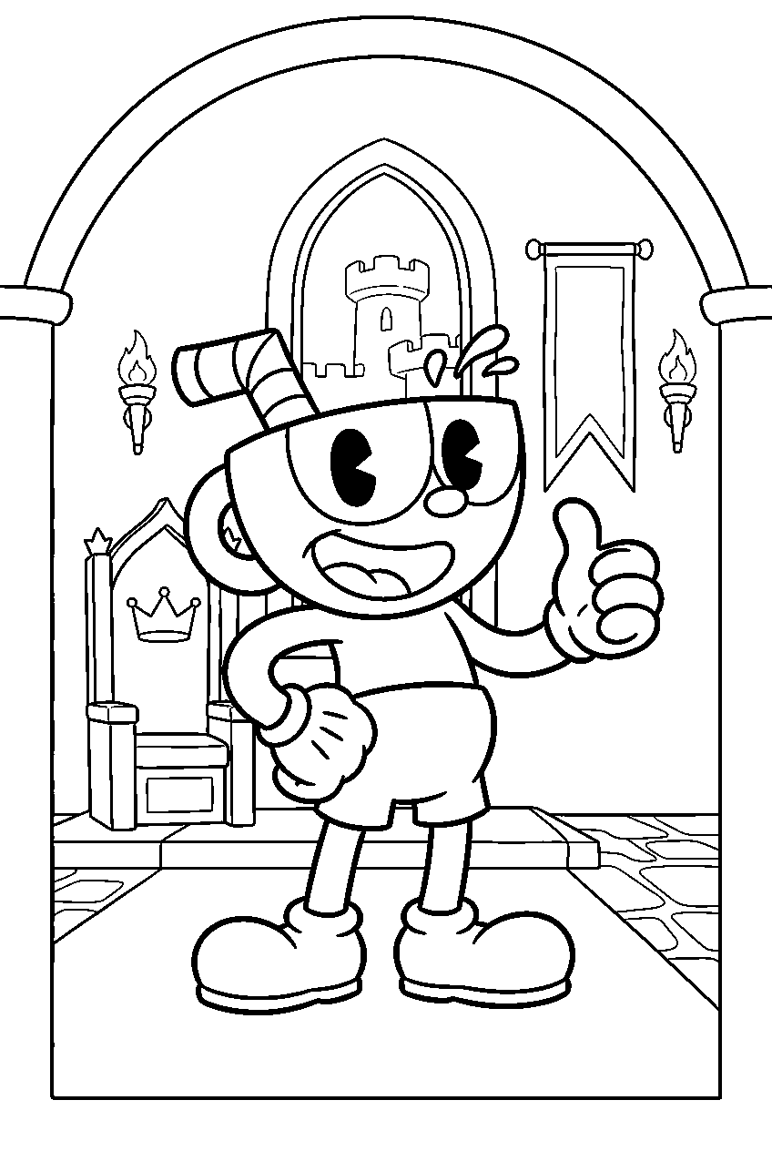 cuphead in king leap castle line art