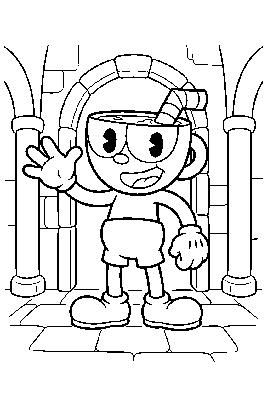 cuphead in mausoleum line art