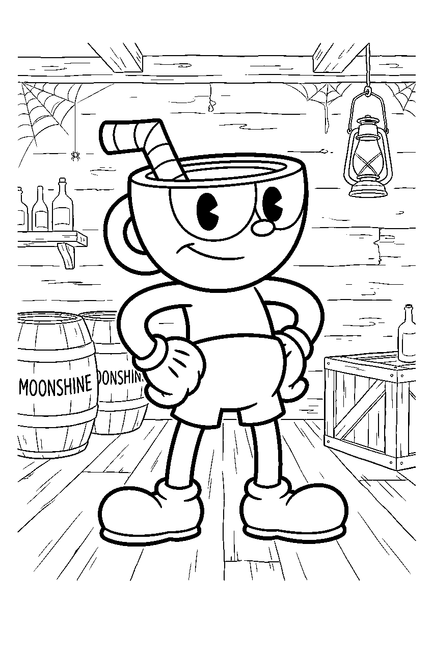 cuphead in moonshine mob hideout line art