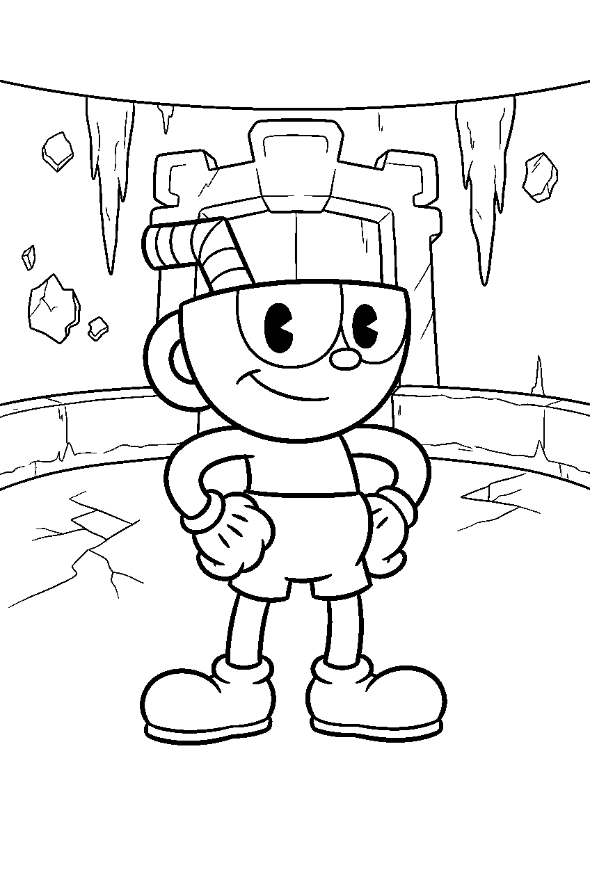 cuphead in mortimer ze ice arena line art