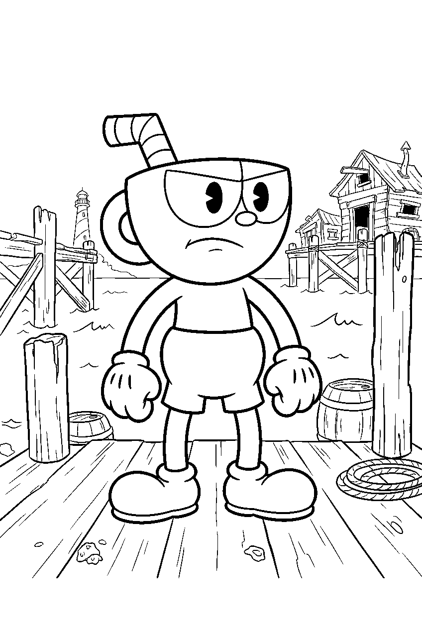 cuphead in perilous piers line art