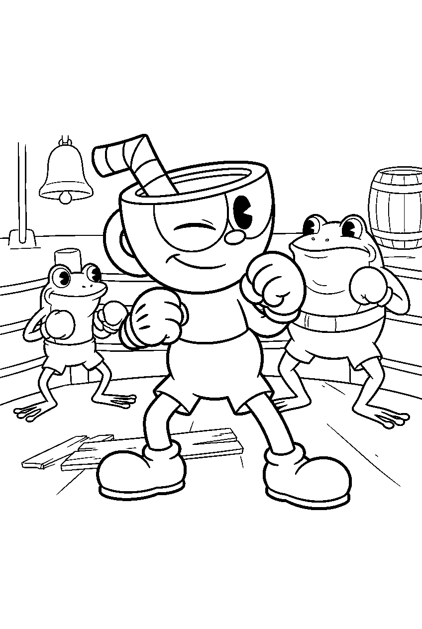 cuphead in ribby and croaks fight club line art