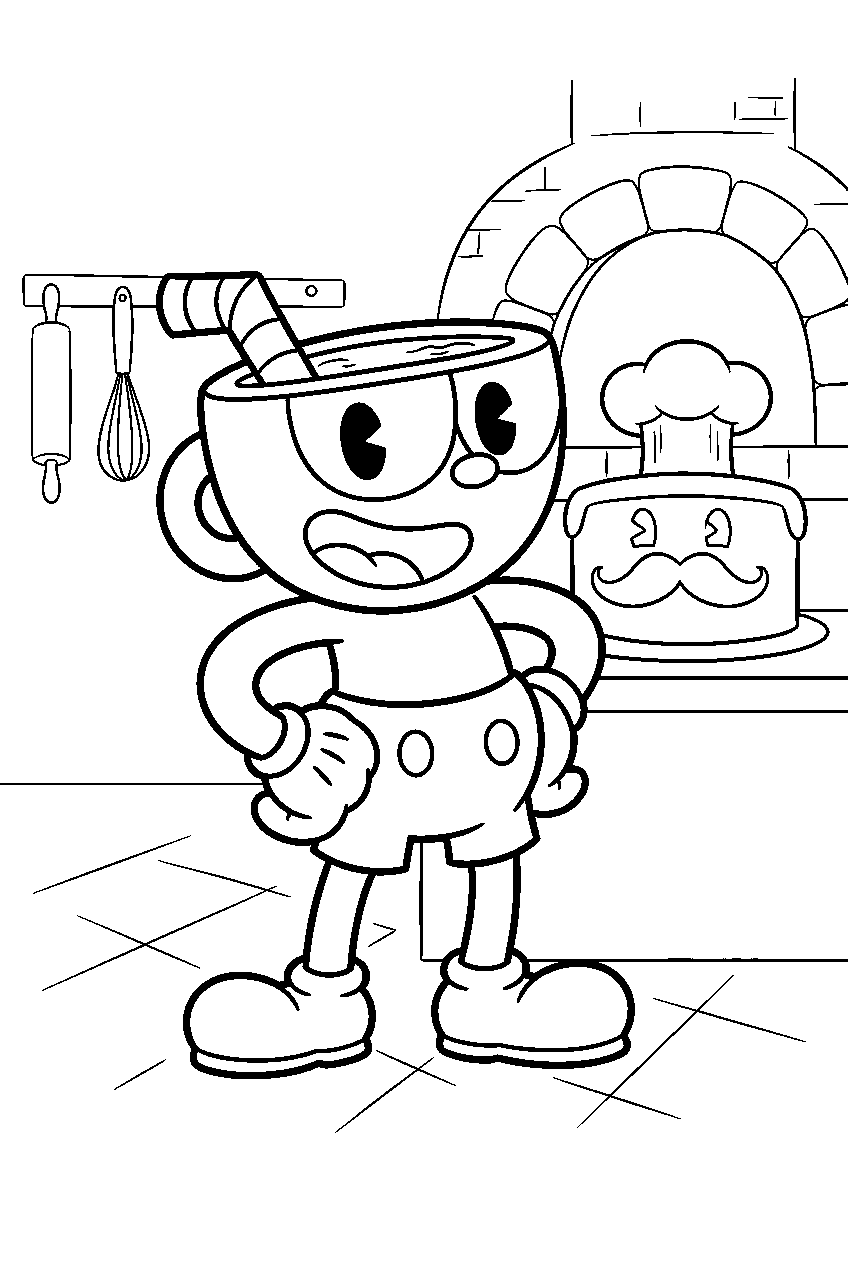 cuphead in saltbaker bakery line art