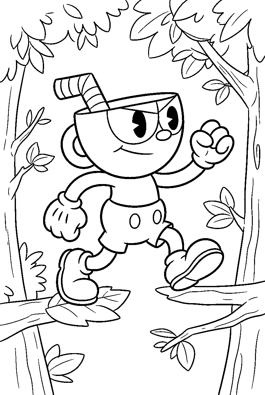 cuphead in treetop trouble line art