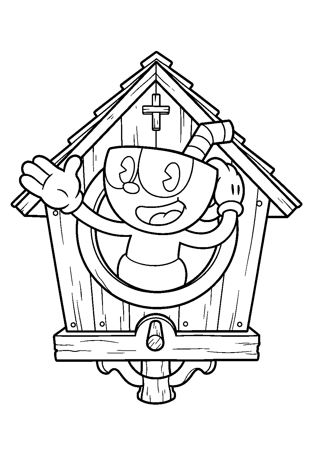 cuphead in wally warbles birdhouse line art