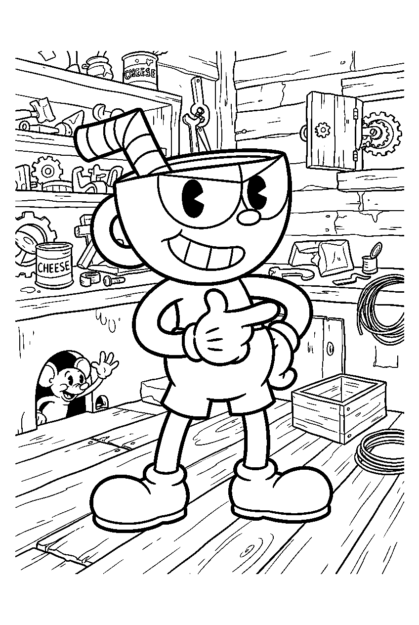 cuphead in werner werman house line art