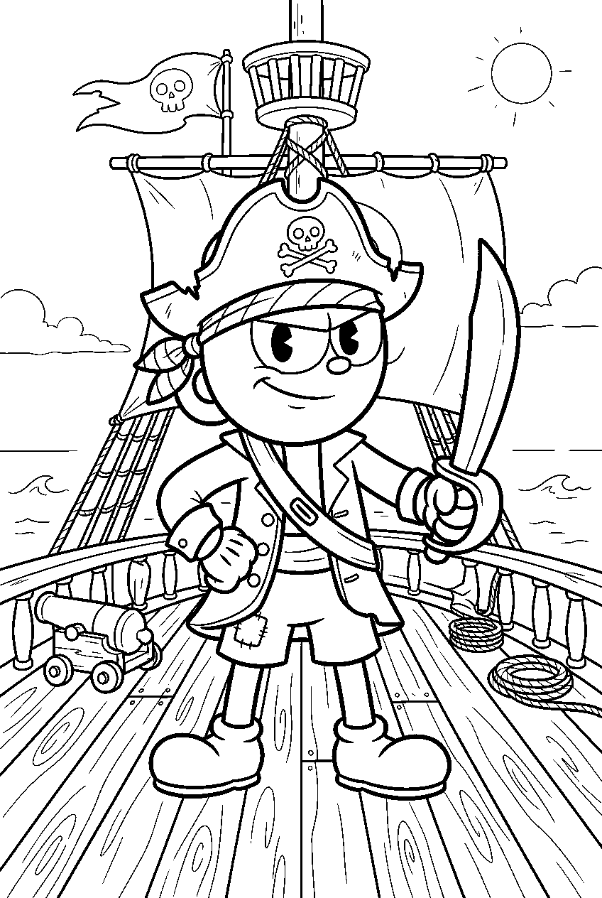 cuphead on pirate ship line art