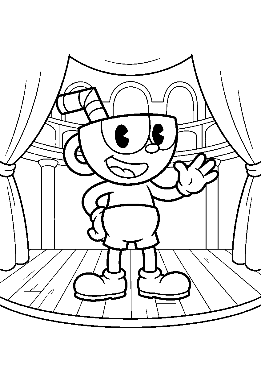 cuphead on theater stage line art