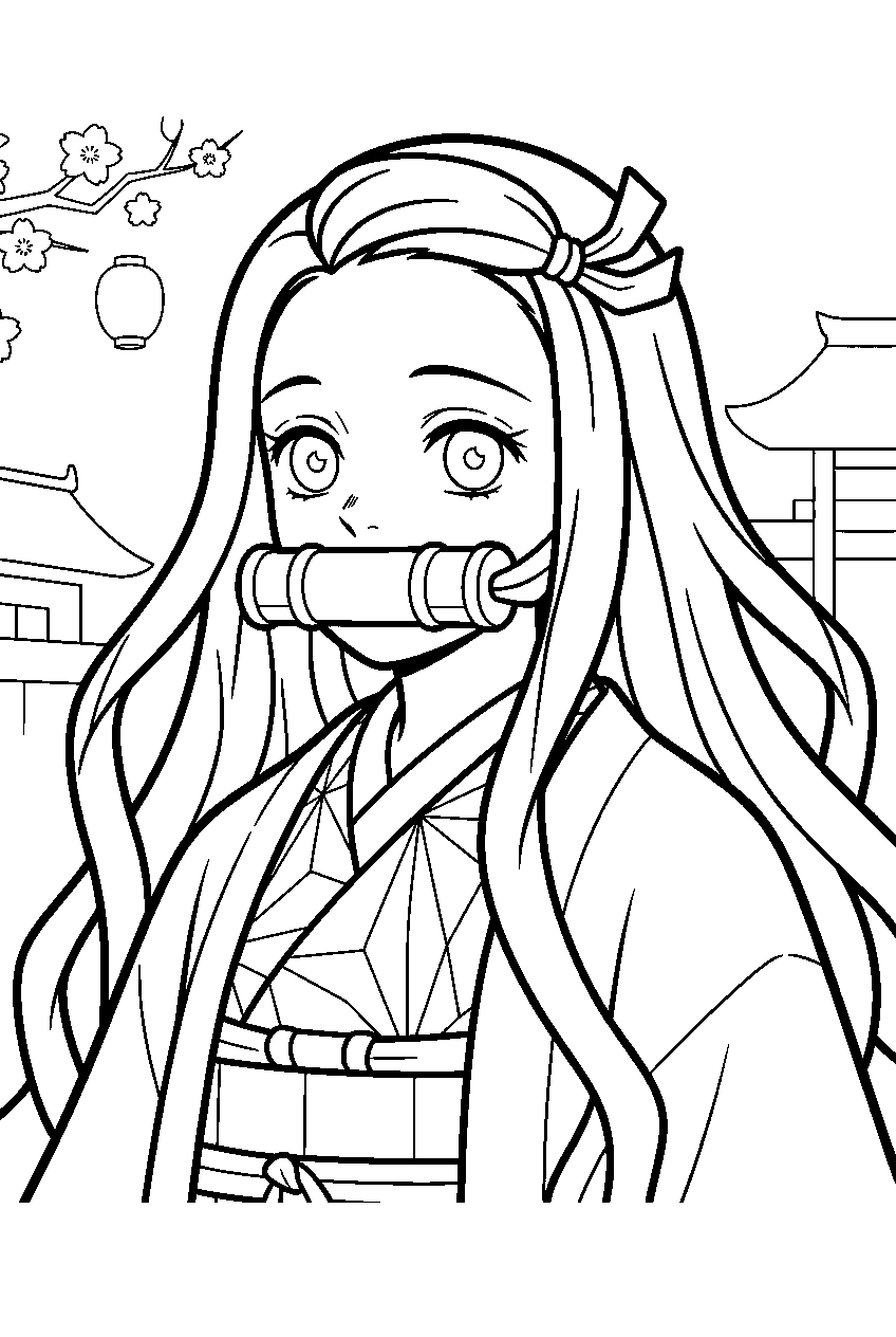 demon slayer nezuko in asakusa line art