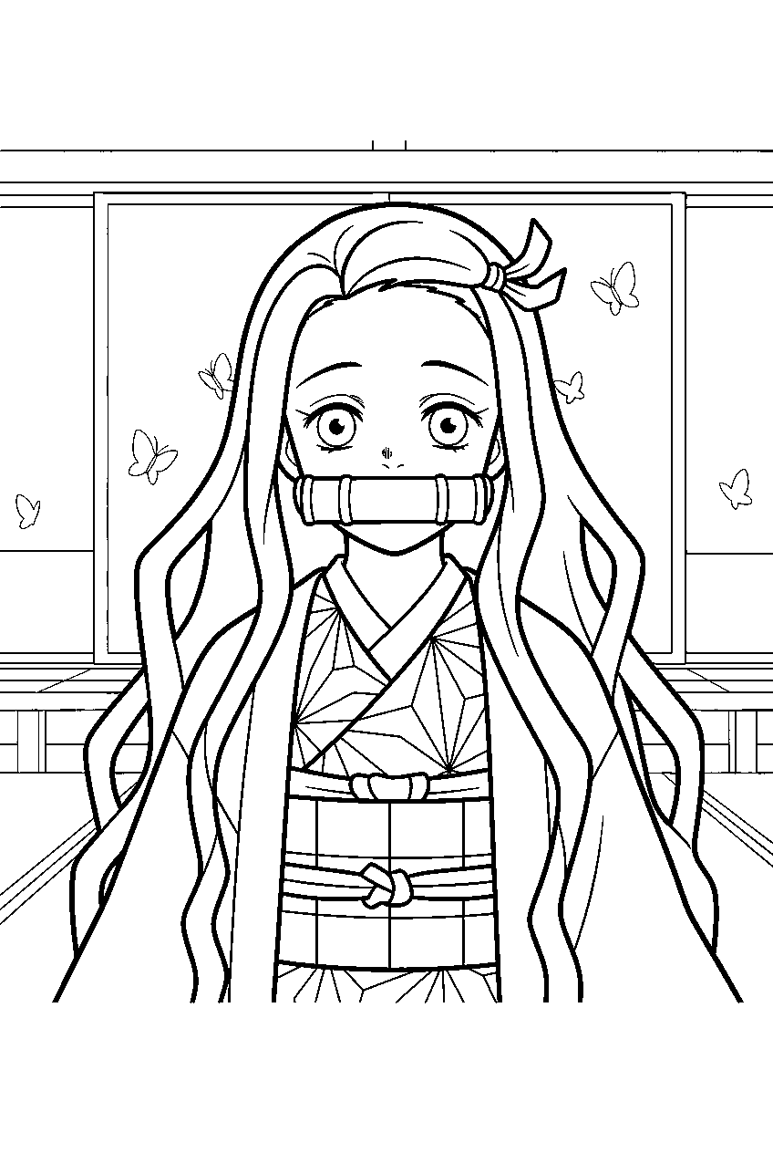 demon slayer nezuko in butterfly mansion line art