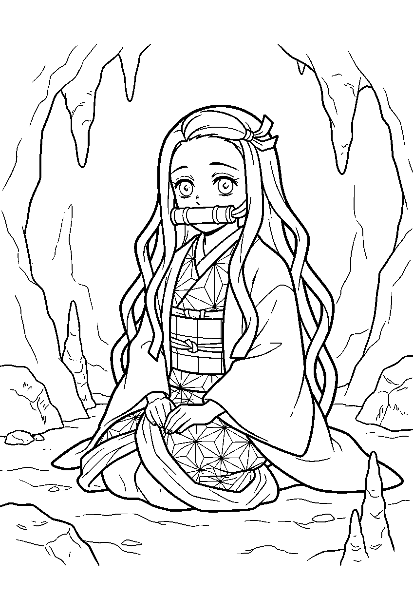 demon slayer nezuko in hidden cave line art