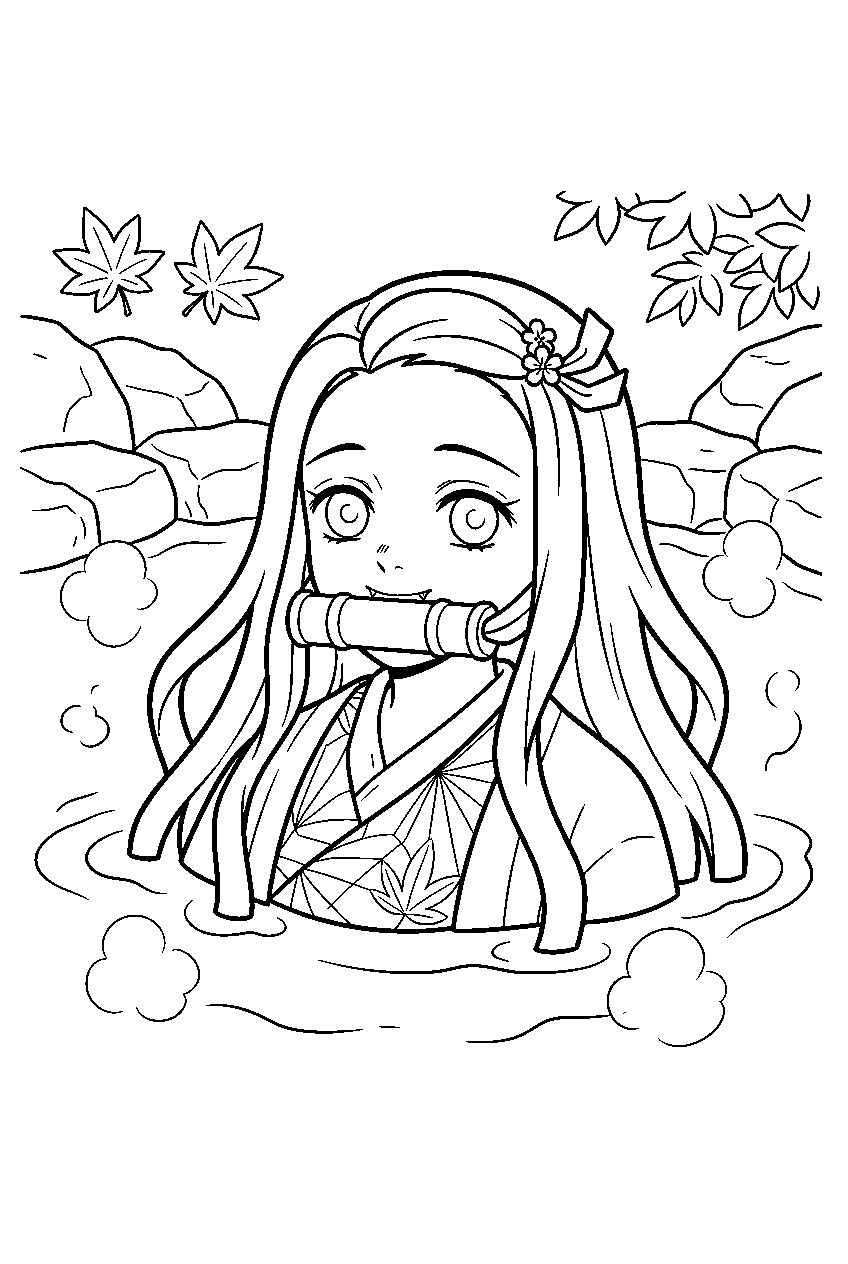 demon slayer nezuko in hidden hot springs line art