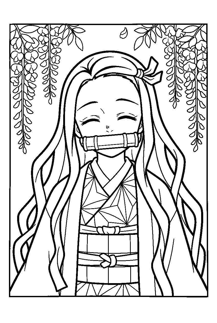 demon slayer nezuko in wisteria forest line art