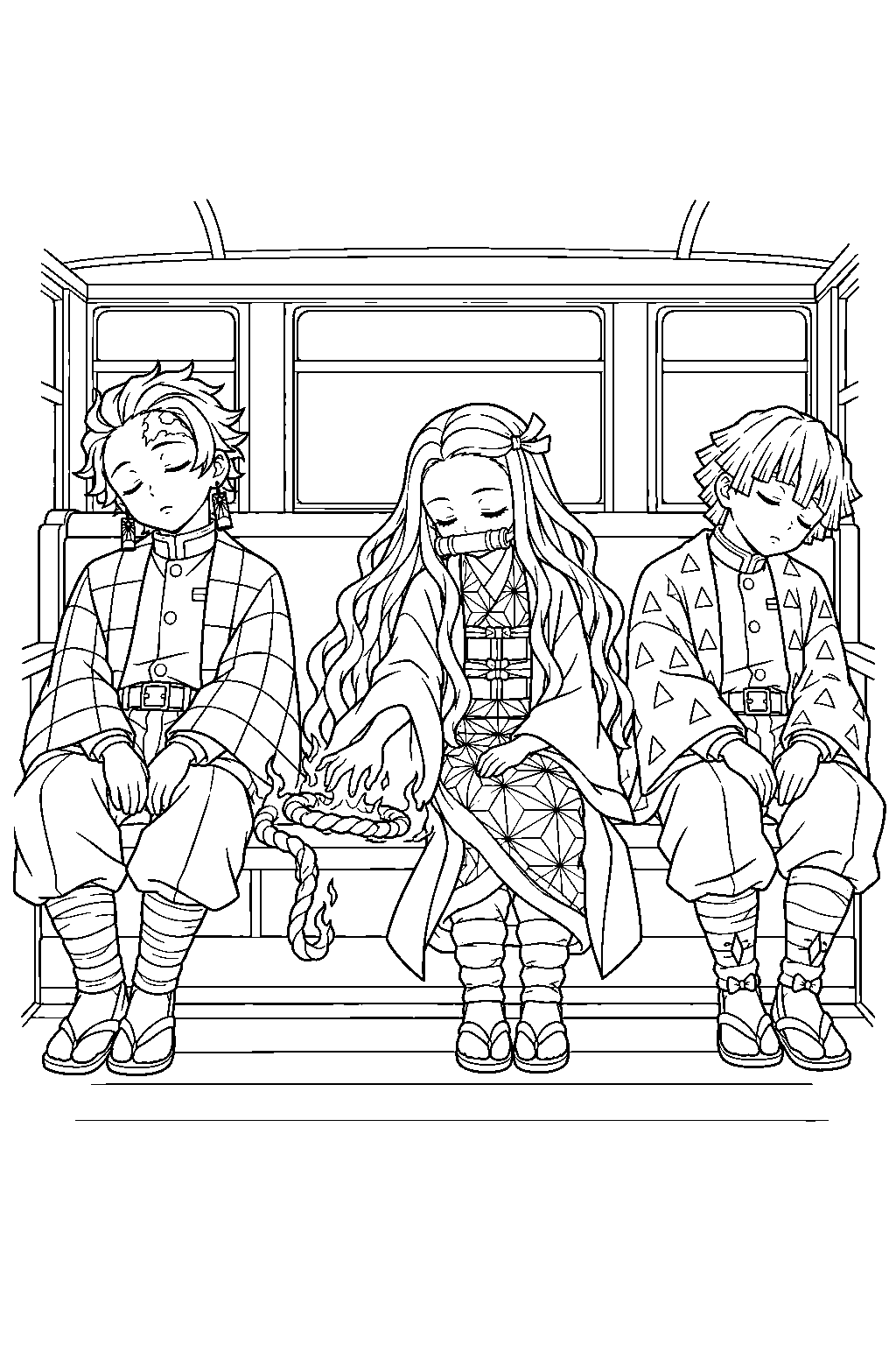 nezuko burning enmu s enchanted ropes on the mugen train line art