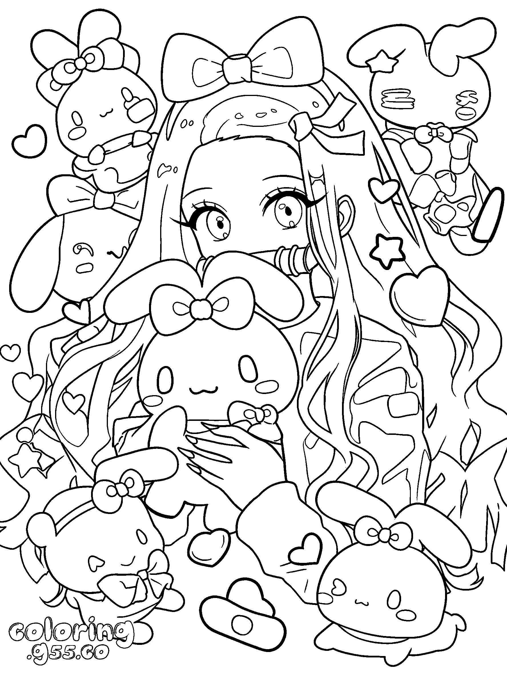 nezuko cinnamoroll anime kawaii line art for kids