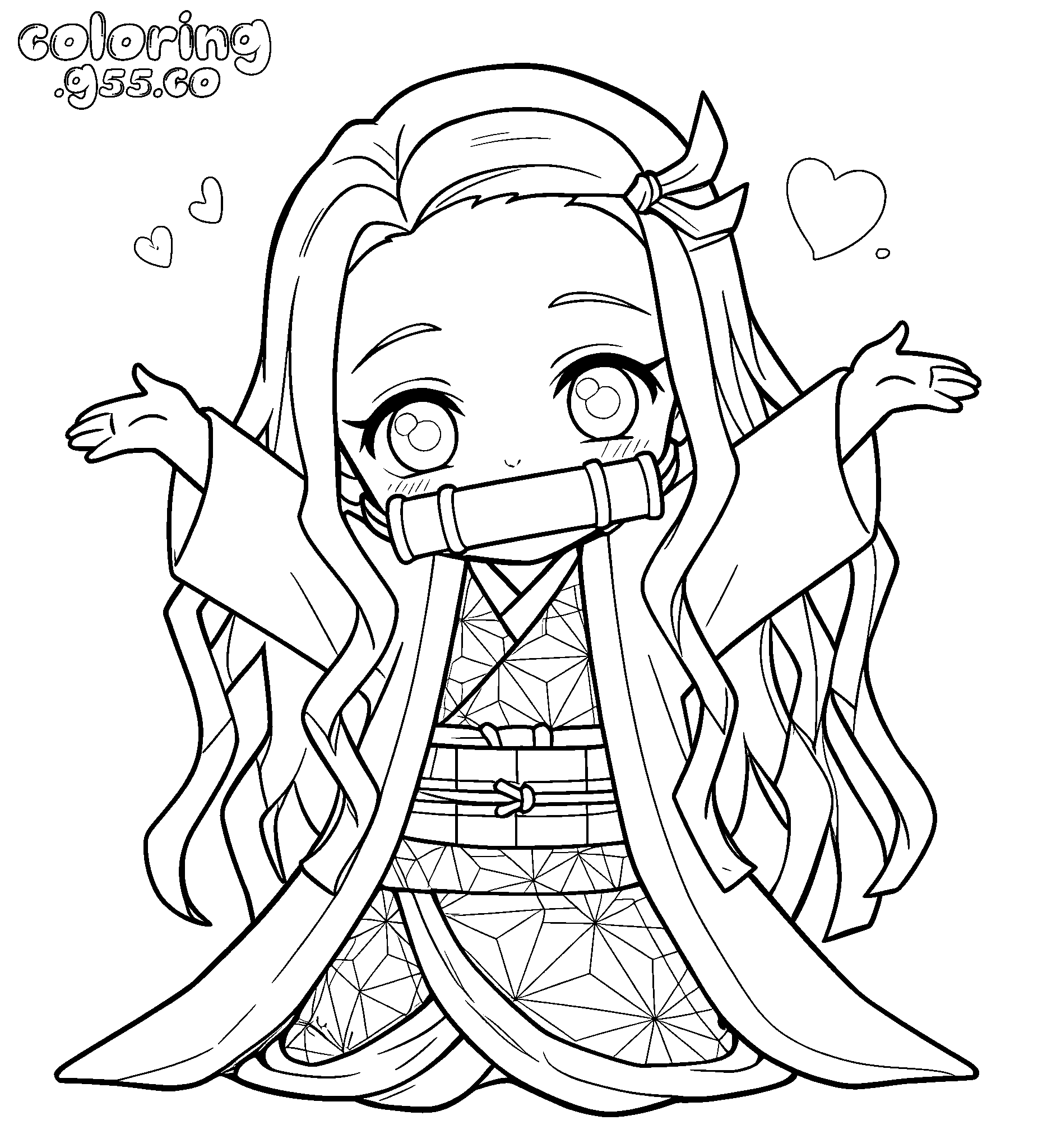 nezuko hug kawaii chibi line art for kids