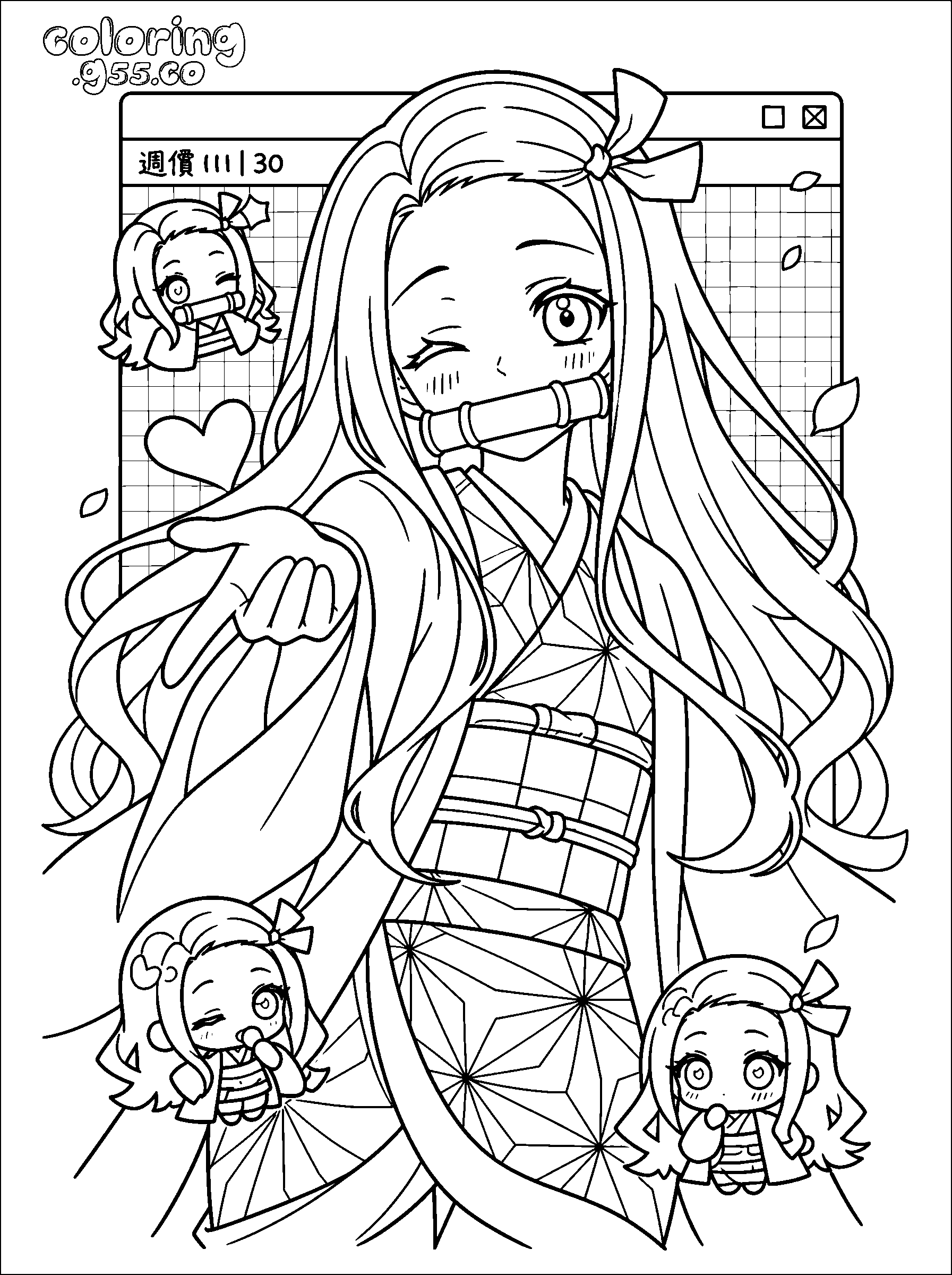 nezuko kamado anime window line art