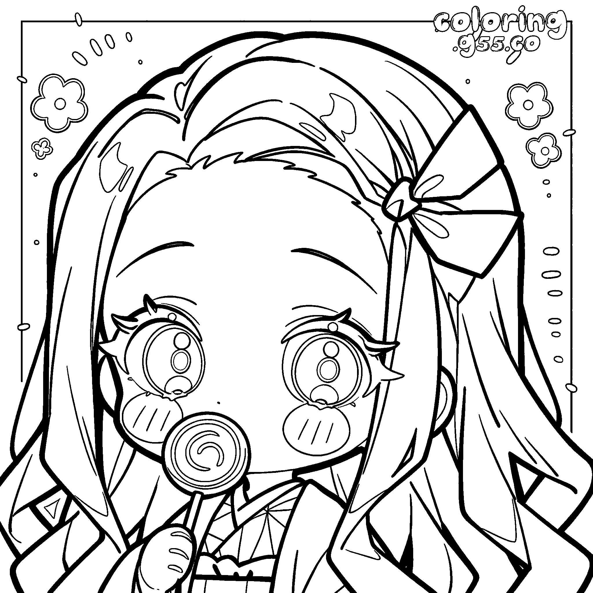 nezuko lollipop kawaii chibi anime line art for kids