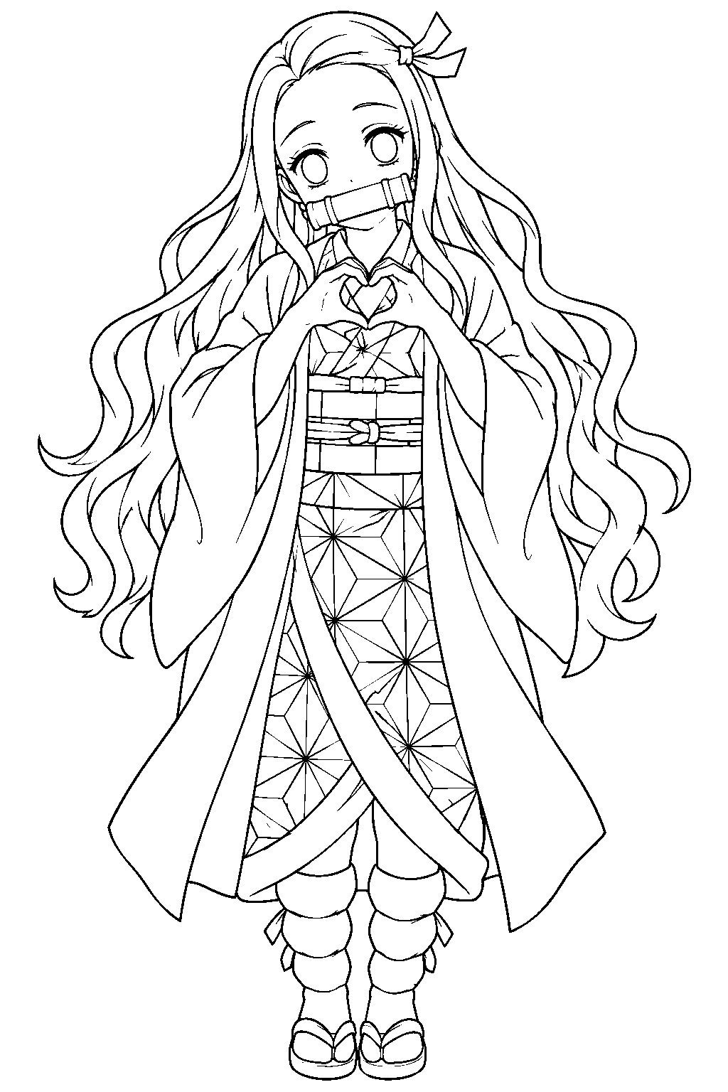 nezuko making a heart with her hands line art