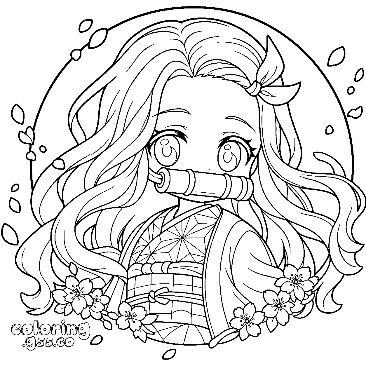 nezuko sakura anime kawaii chibi line art for kids