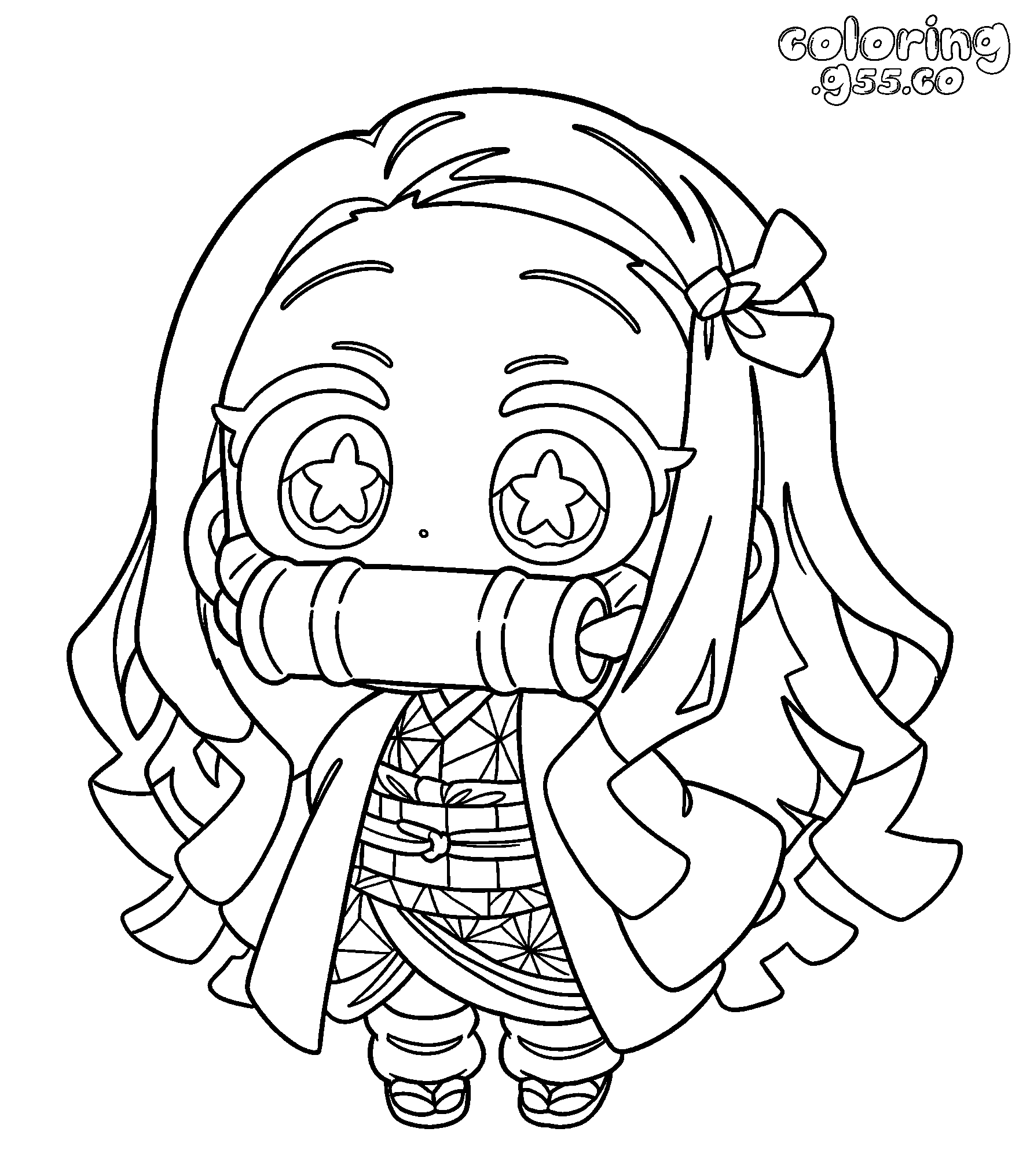 nezuko star eyes kawaii chibi line art for kids
