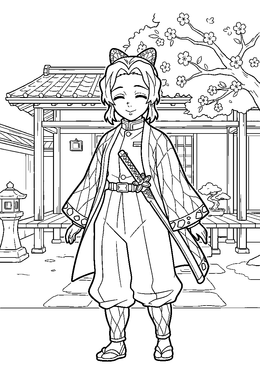 demon slayer shinobu at corps headquarters line art