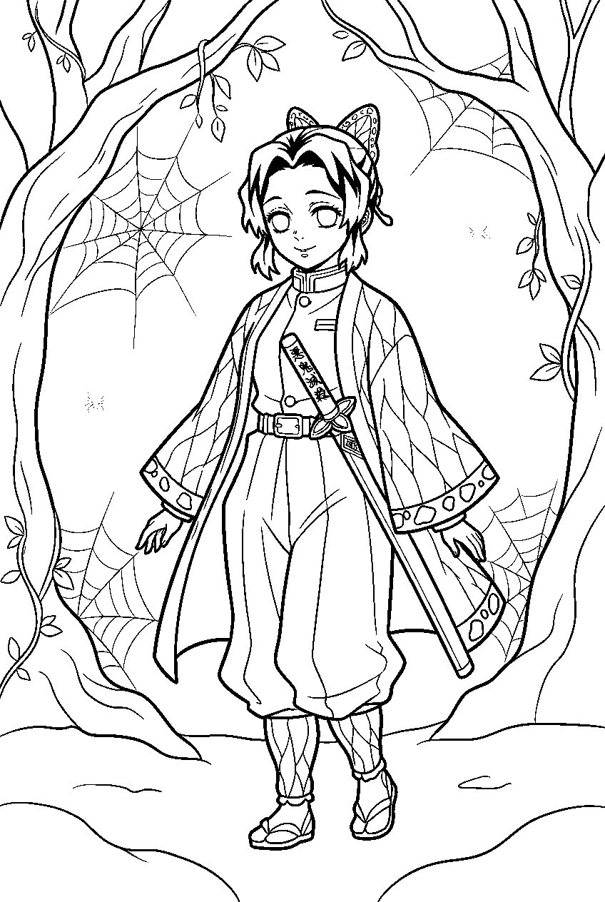 demon slayer shinobu in spider forest line art