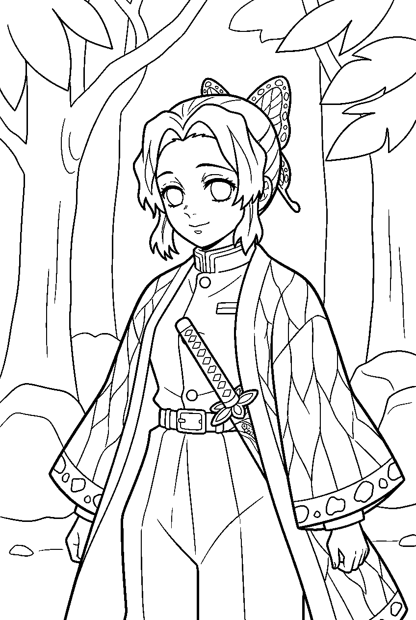 demon slayer shinobu on mount natagumo line art