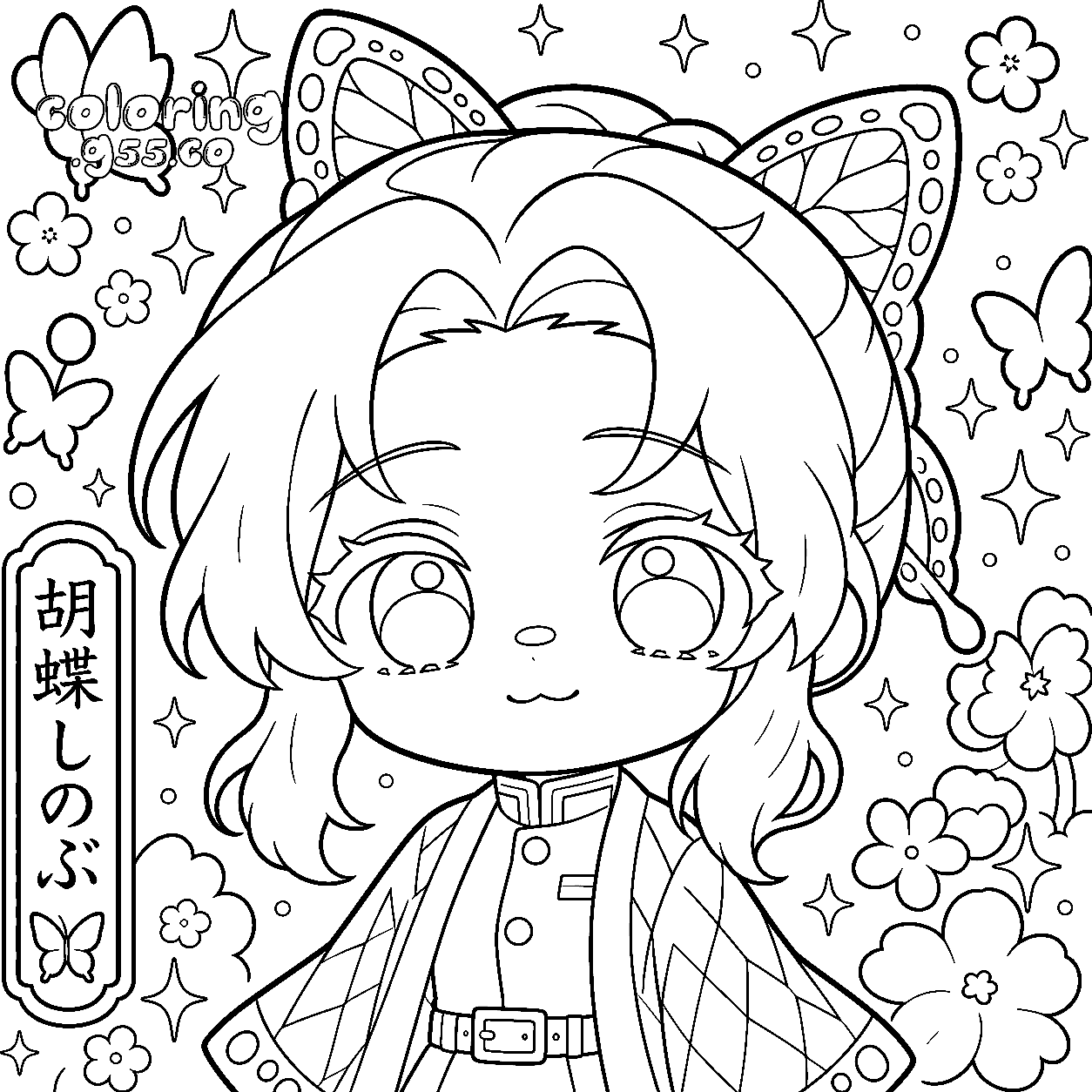 shinobu anime sparkles kawaii chibi line art for kids