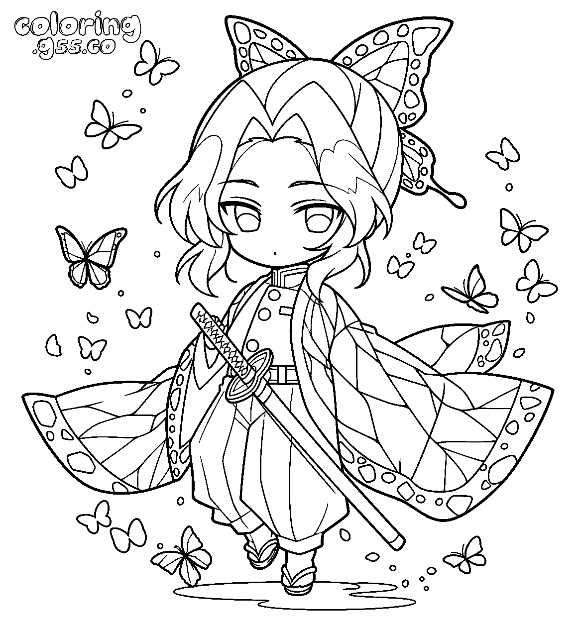 shinobu butterfly kawaii chibi line art for kids