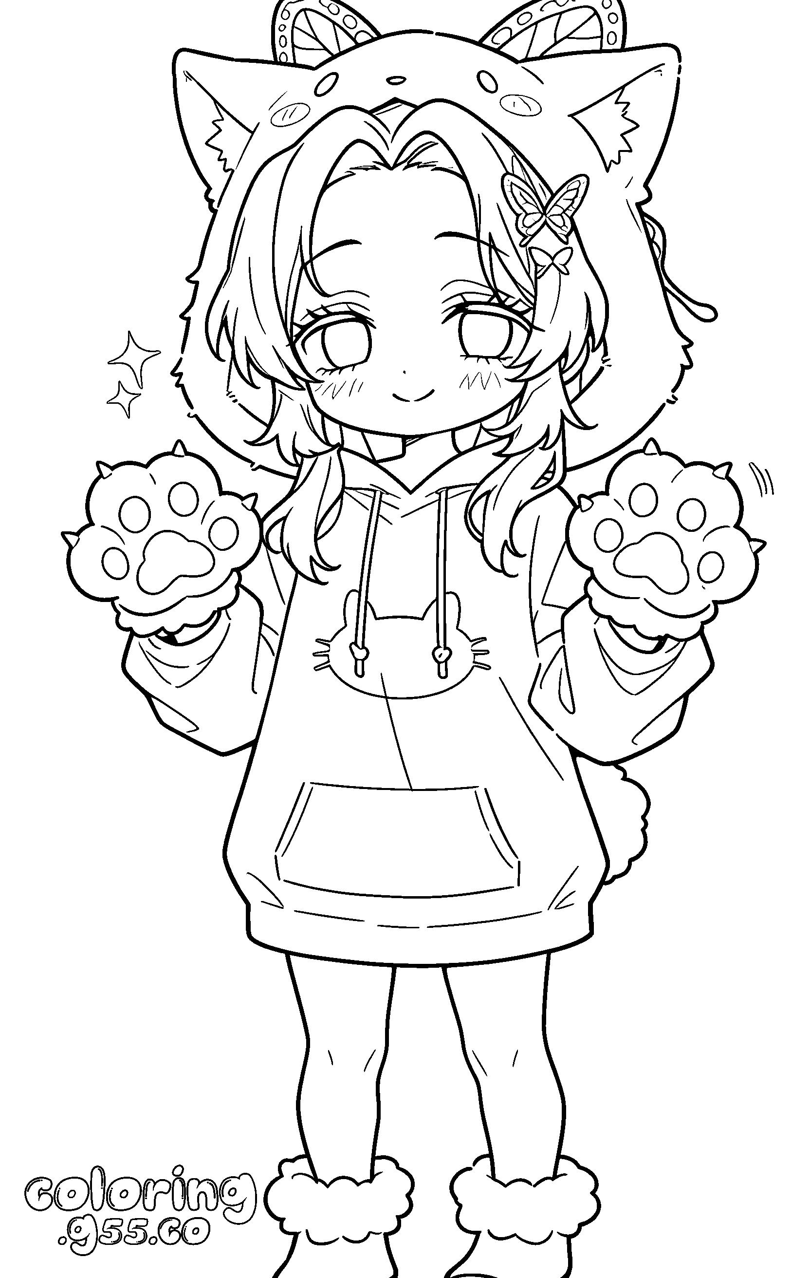 shinobu cat hoodie anime kawaii line art for kids