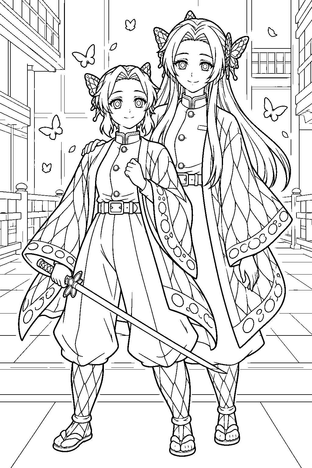 shinobu kocho drawing courage from kanae kocho s spirit in infinity castle line art