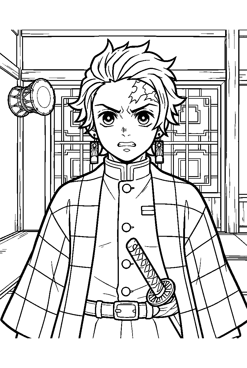 demon slayer tanjiro in tsuzumi mansion line art