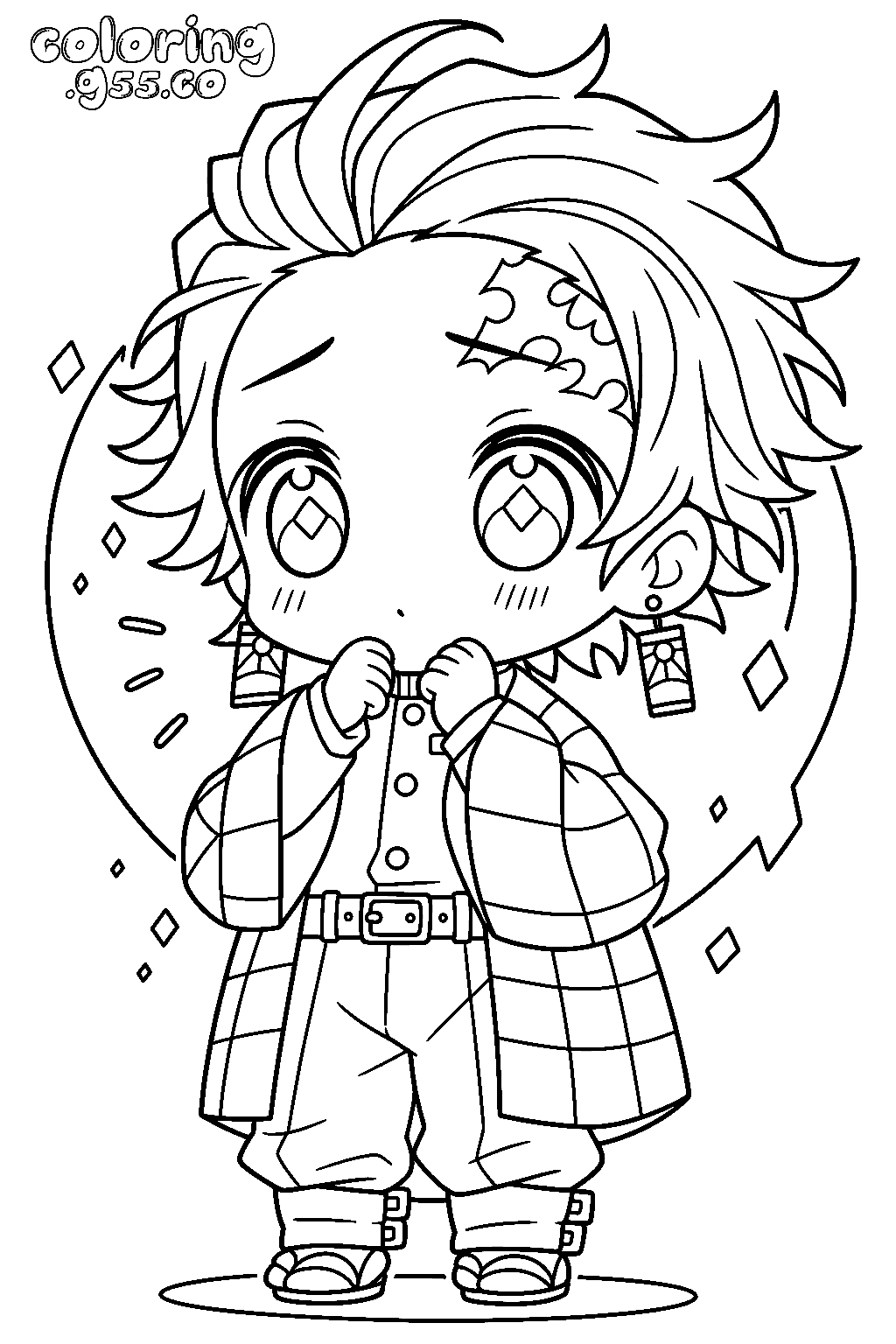 tanjiro demon slayer chibi line art for kids