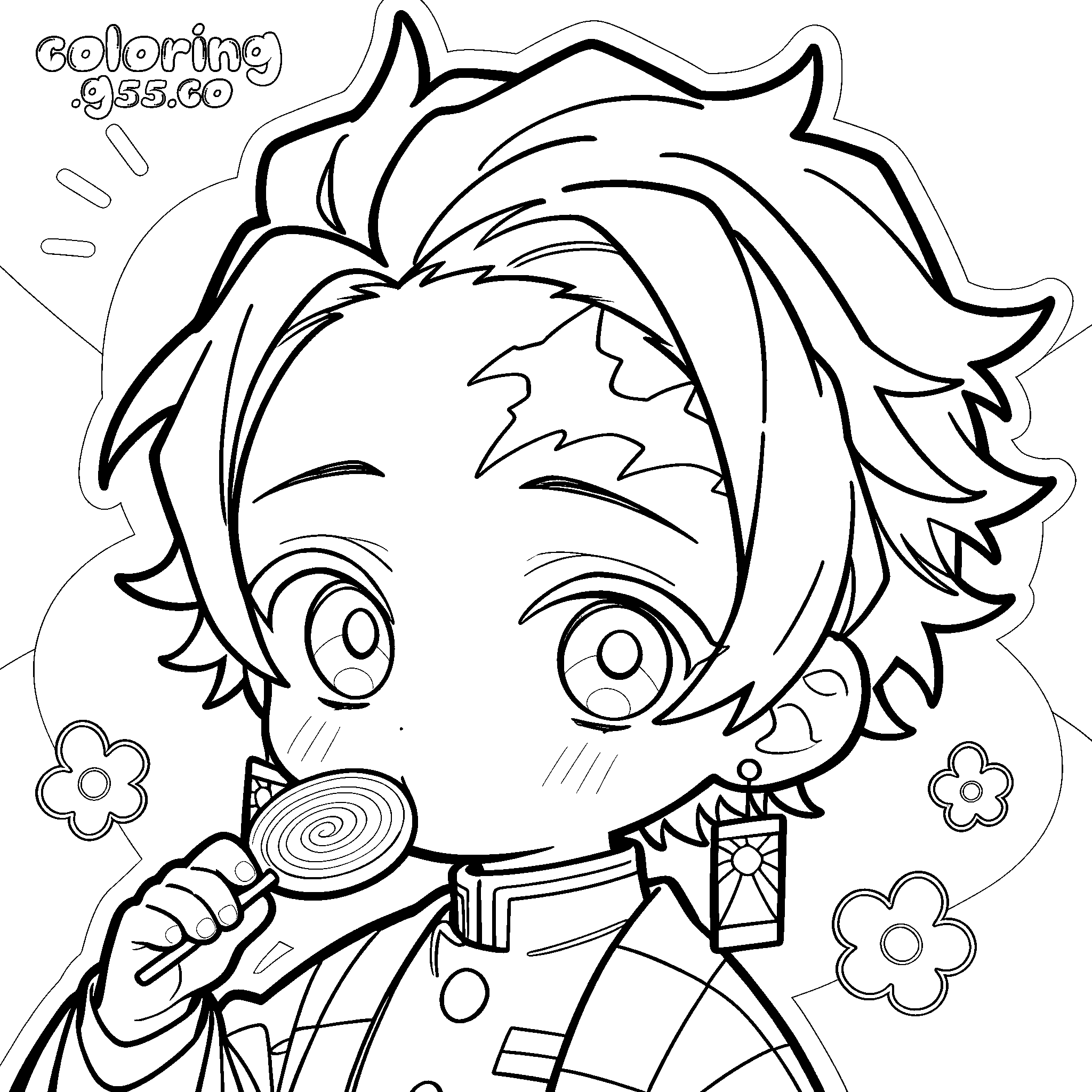 tanjiro lollipop demon slayer line art for kids