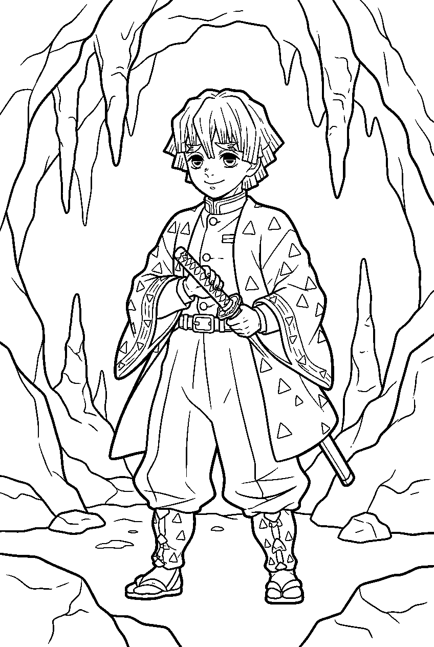 demon slayer zenitsu in hidden cave line art