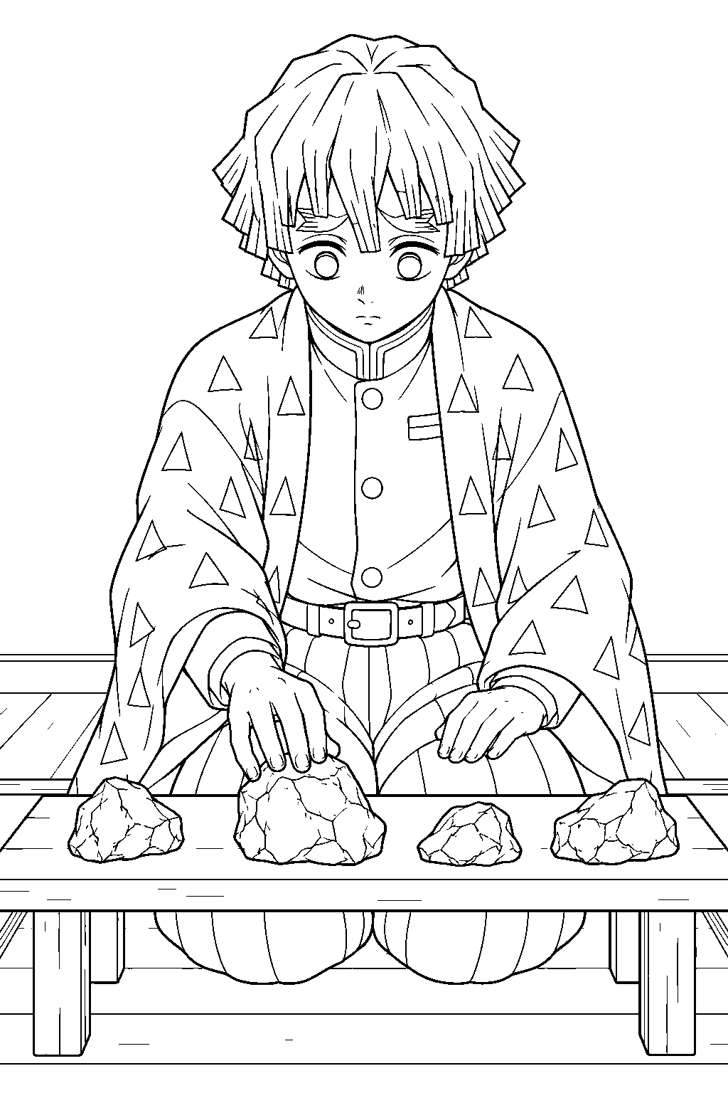 zenitsu choosing ore for his nichirin sword after passing final selection line art