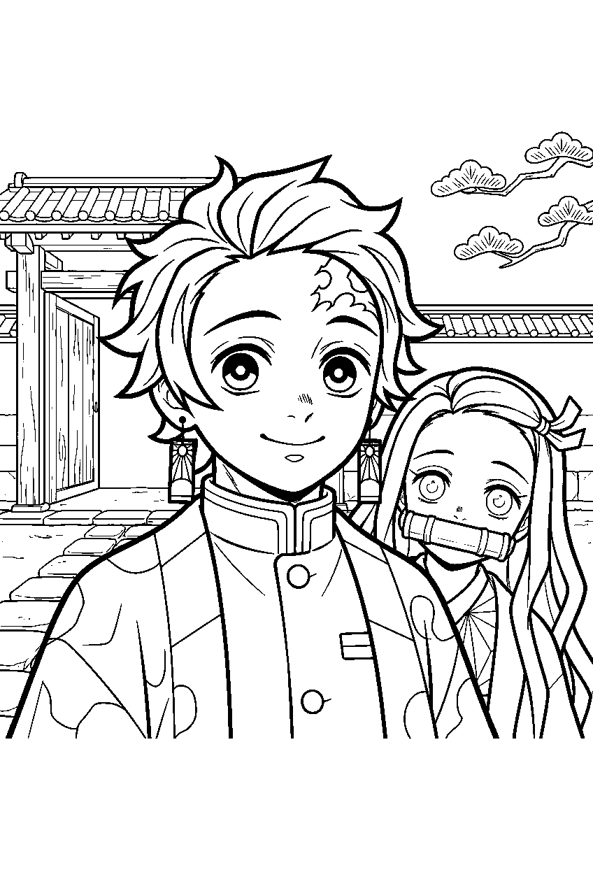 demon slayer characters at corps headquarters line art