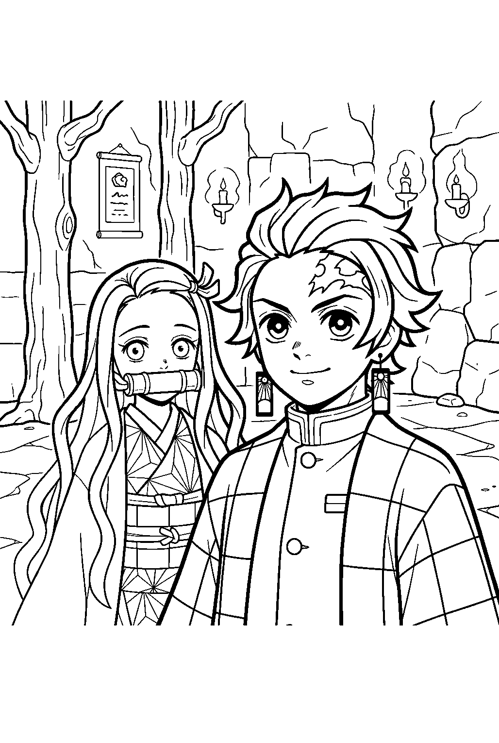 demon slayer characters in demon hideout line art