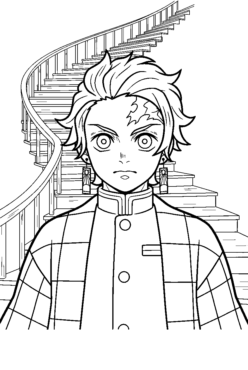 demon slayer characters in endless staircase line art