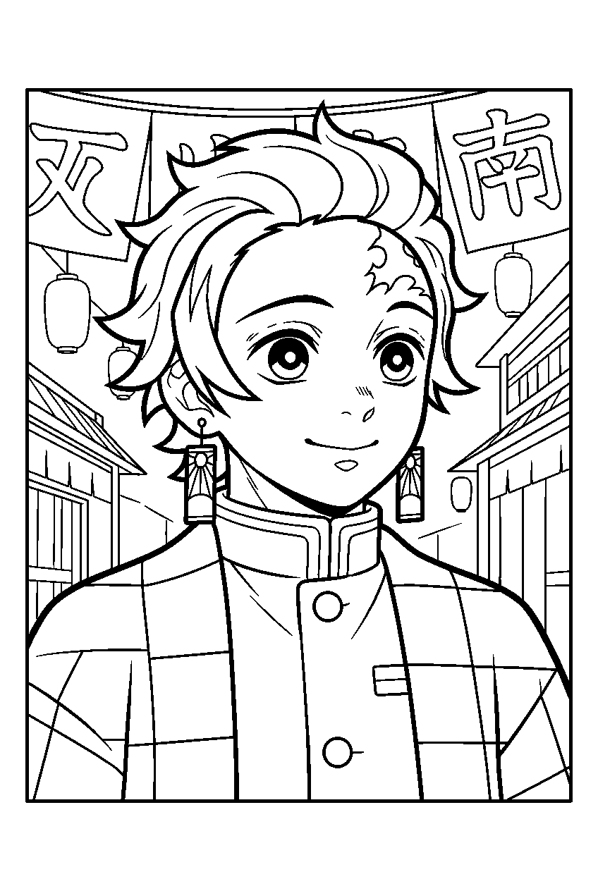 demon slayer characters in entertainment district line art