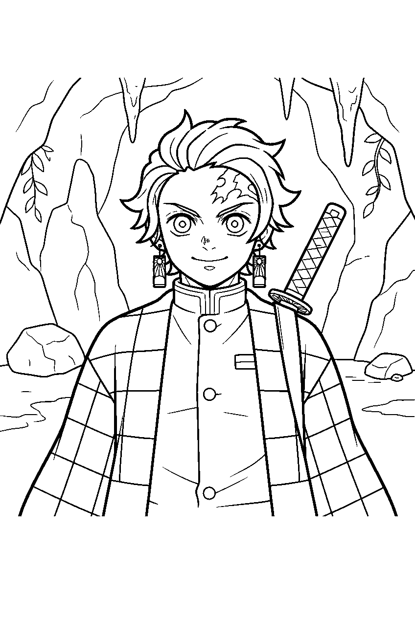 demon slayer characters in hidden cave line art