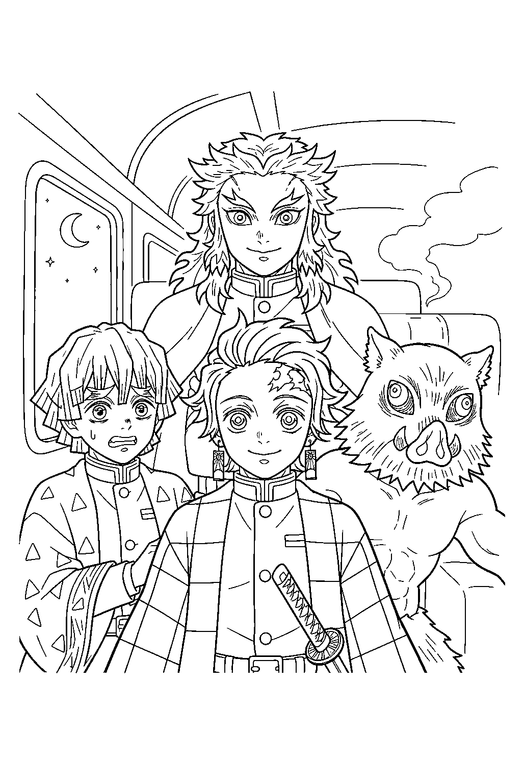 demon slayer characters in mugen train line art