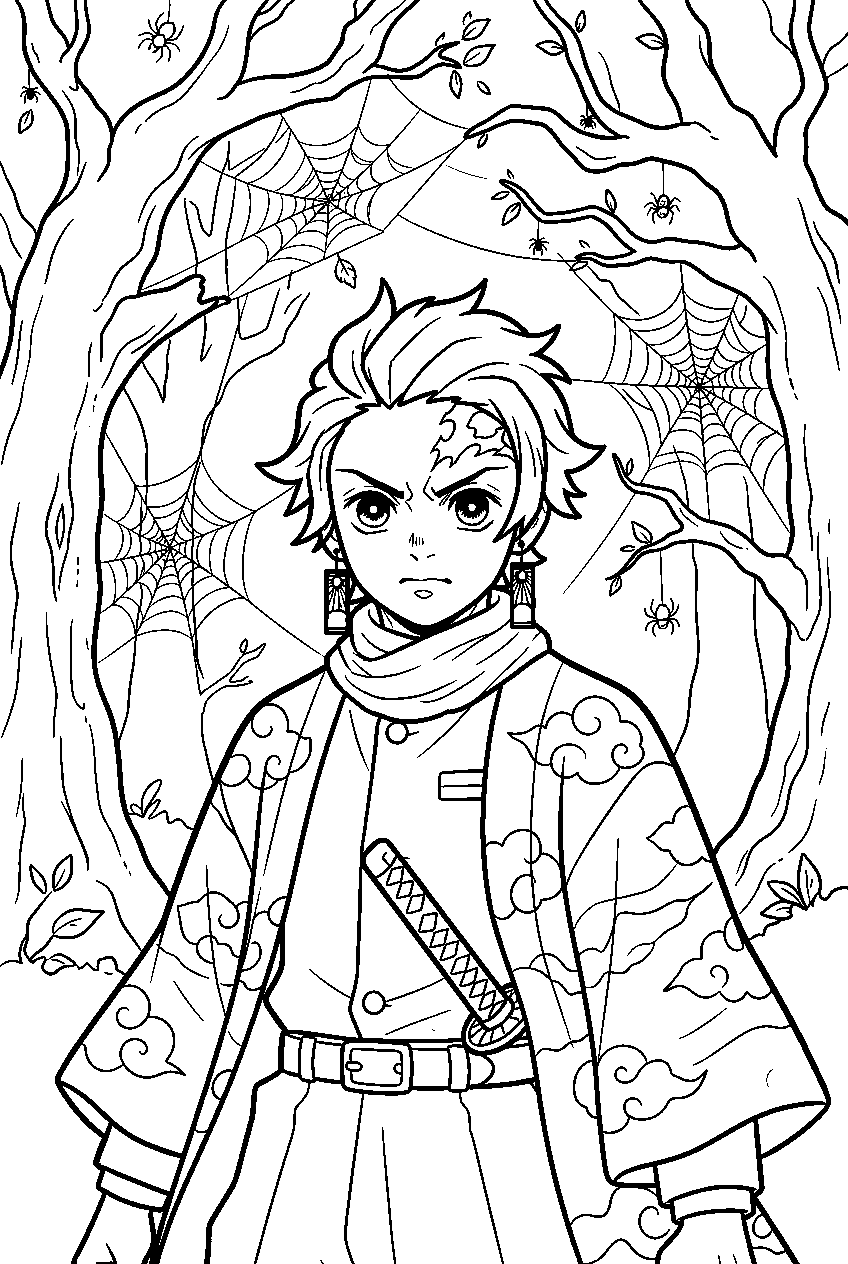 demon slayer characters in spider forest line art