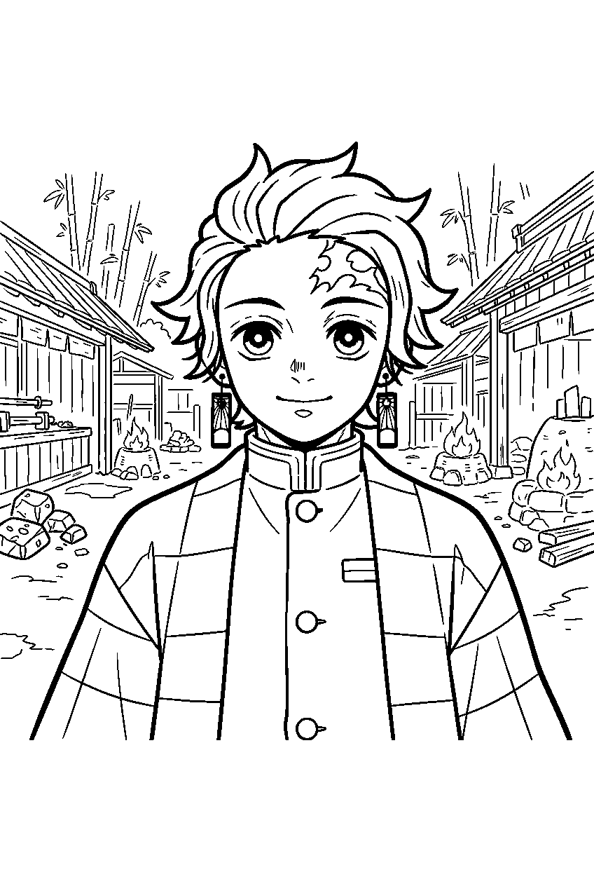demon slayer characters in swordsmith village line art
