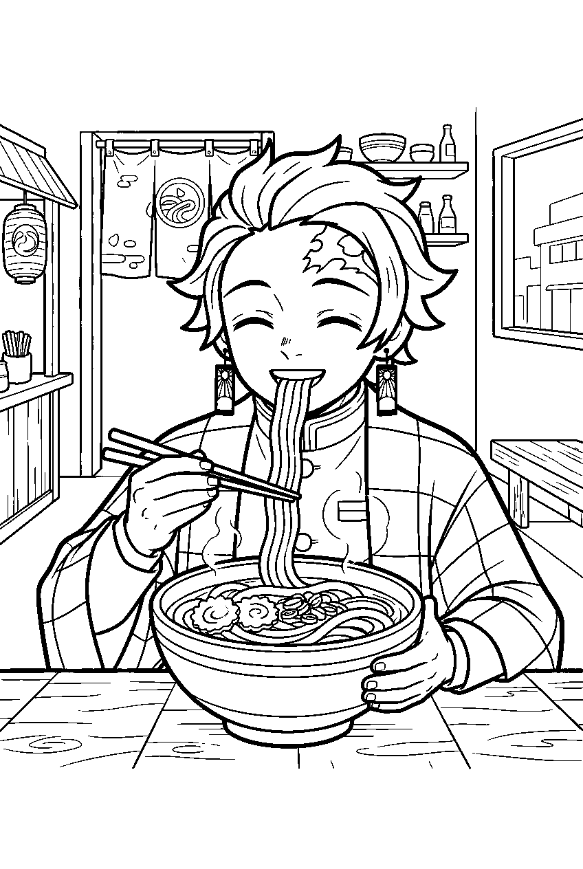 demon slayer characters in udon shop line art