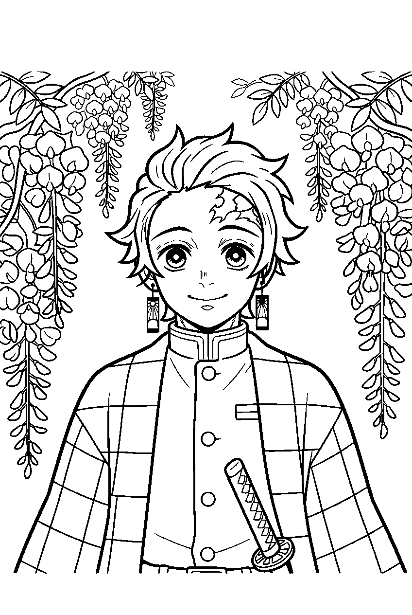 demon slayer characters in wisteria forest line art