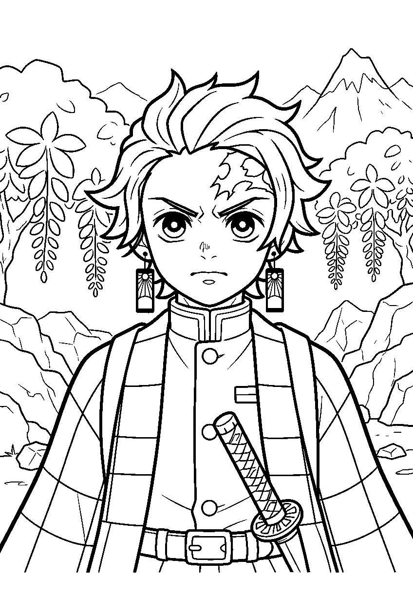 demon slayer characters on final selection mountain line art