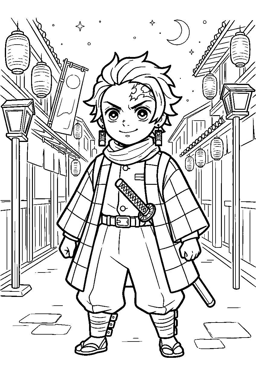 demon slayer characters on lantern street line art